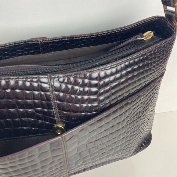 ETIENNE AIGNER Leather Shoulder Bag Croc Embossed in Chocolate - Picture 5 of 14